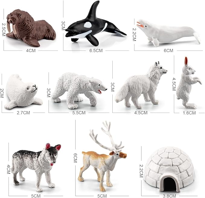 10PCS Mini Arctic Animals Toys Polar Animal Figurines Set Polar White Bear Reindeer Walrus Fox Wolf Figurines Birthday Gifts for Boys Girls Kids, Gift for Easter Christmas Part