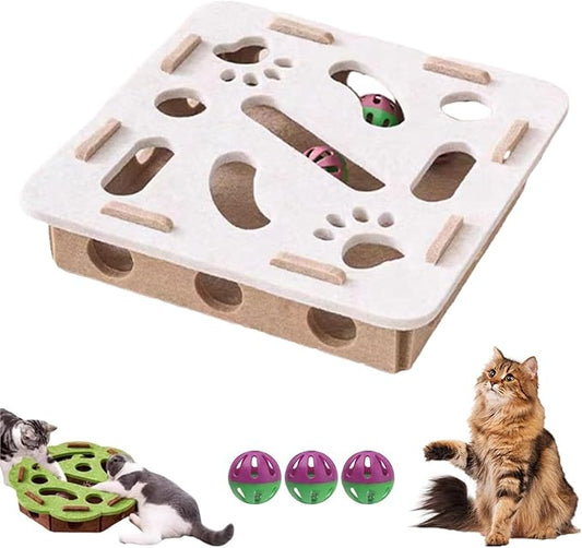 Cat Scratch Puzzle Enrichment Box,Cat Nail File Enrichment Box,Cats Nail File Scratcher, with Bell,Unique Cats Felt Maze Toy for Stimulate Kittern Energy and Instincts (White-Square)