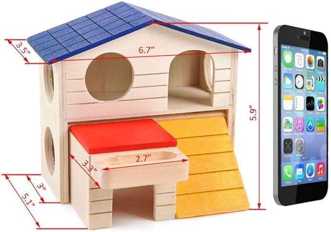Pet Small Animal Hideout Hamster House Deluxe Two Layers Wooden Hut Play Toys Chews