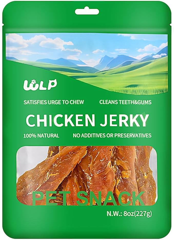 WLP Chicken Jerky Dog Treats, Natural Pure Chicken Breast Strips, Human Grade Healthy High Protein for Dogs and Cats (8 Ounce)