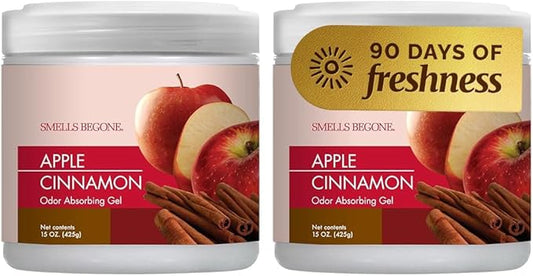 SMELLS BEGONE Air Freshener Odor Absorber Gel - 15 oz, Pack of 2 - Absorbs and Eliminates Odor in Pet Areas, Bathrooms, Cars, & Boats - Made with Essential Oils - Apple Cinnamon Scent