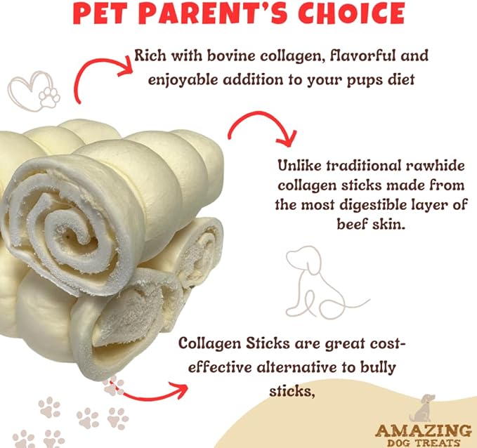 Amazing Dog Treats - Beef Cheek Rolls (Mega Thick 5-6" - 4 Pcs) - Safe Rawhide Alternative Dog Chew - Great for Power Chewers - Long Lasting Dog Chew - Retriever Rolls for Dogs