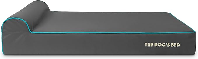 The Dog’s Bed Orthopedic Headrest Dog Bed XL Grey/Blue 46x25, Memory Foam, Pain Relief for Arthritis, Hip & Elbow Dysplasia, Post Surgery, Lameness, Veterinary Approved, Waterproof Washable Cover