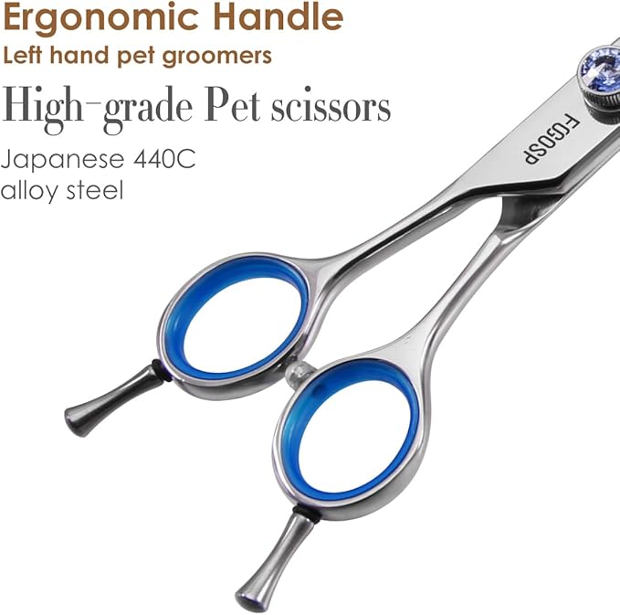 Left Handed Curved Dog Grooming Scissors 7.5 Inch Professional Shears for Poodle Large Pet 30 Degree Japanese 440C Super Sharp