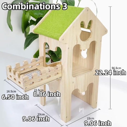 Wooden Guinea Pig Hideout, Bunny Houses and Hideouts Climbing Toys, Hamster Maze, Small Animal Accessories for Rabbit, Chinchilla, Rat, Mice, Gerbil (Combinations 3)