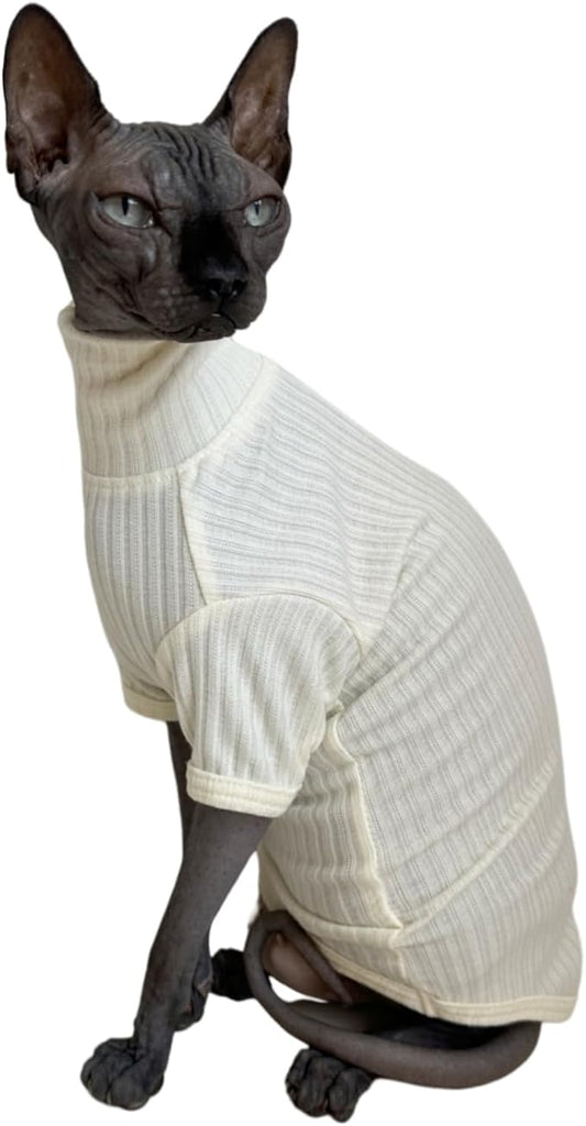 Sphynx Cats Shirt Cat Turtleneck Cotton Sweater Pullover Kitten T-Shirts with Sleeves Cat Pajamas Jumpsuit for Sphynx Cornish Rex, Devon Rex, Peterbald (White, X-Large (Pack of 1))