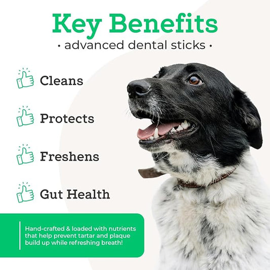 Dr. Joseph's Vetpro Complete Advanced Dental Sticks with Prebiotics, 15 Sticks, Cleans Teeth, Freshens Bad Breath, and Supports Gut Health, Target Tartar and Plaque Build Up, Veterinarian Formulated