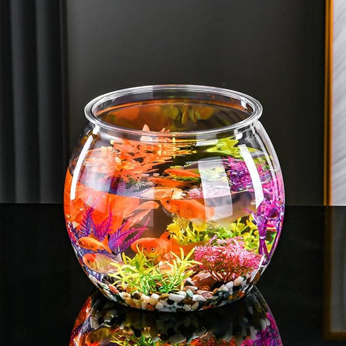 Transparent Fish Tank Plastic Round Aquarium Small Fish Bowl Aquariums Tanks Fish Bowls Portable Fish Tank for Goldfish Plastic Goldfish Bowl Small for Home Office Desk Decor
