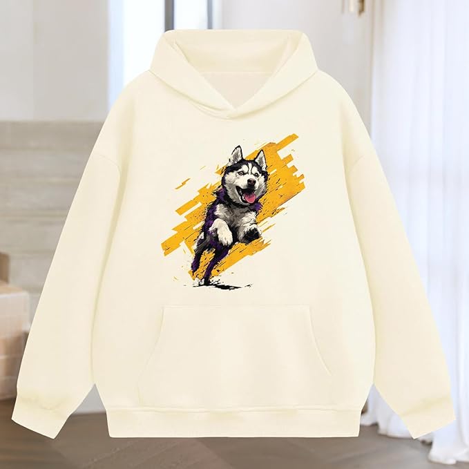 Oversized Hoodies for Women 2025 Trendy Cute Dog Cat Print Sweatshirts Hooded Pullover Tops with Kangaroo Pocket