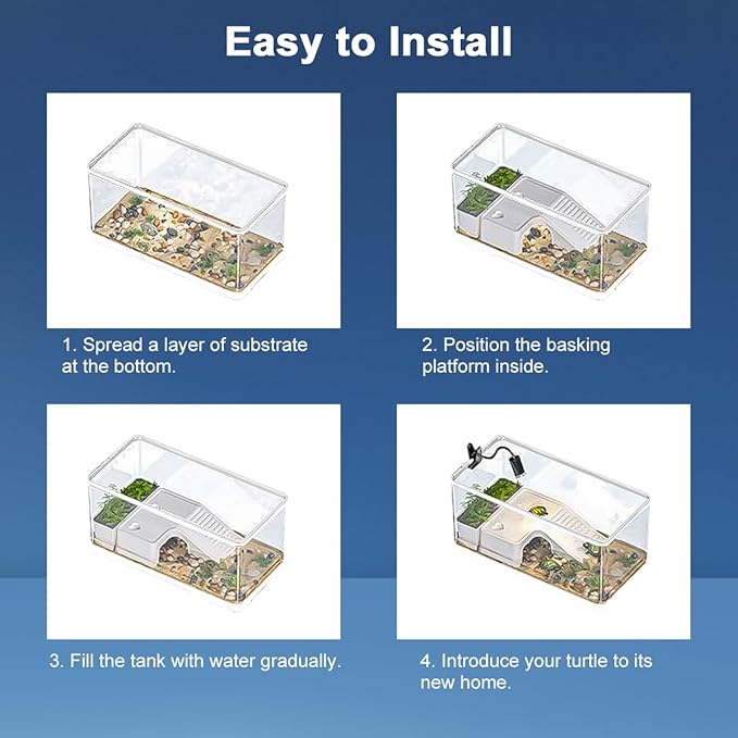 Turtle Tank, Turtle Aquarium with Basking Platform and Bottom Drainage, for Turtles, Crayfish, Crabs, Amphibians, Reptiles