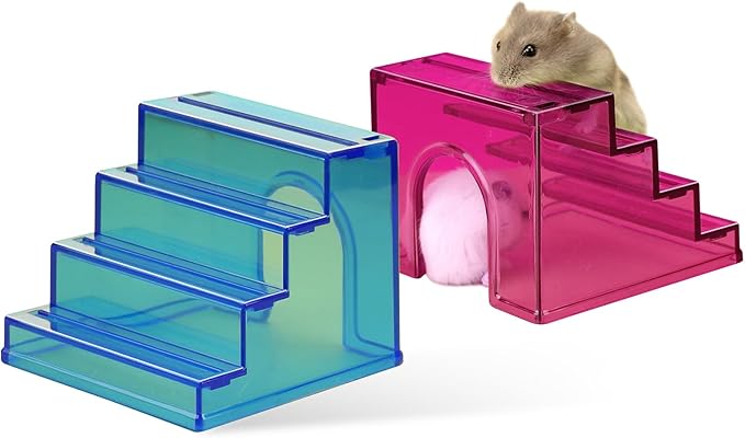 Hamster Hideout Ladder Bridge,Hamsters Climbing Toy,Climbing Ladder with Hamster House,Hideout Chamber for Dwarf Hamsters mice and Small Animals Habitat décor (Blue)
