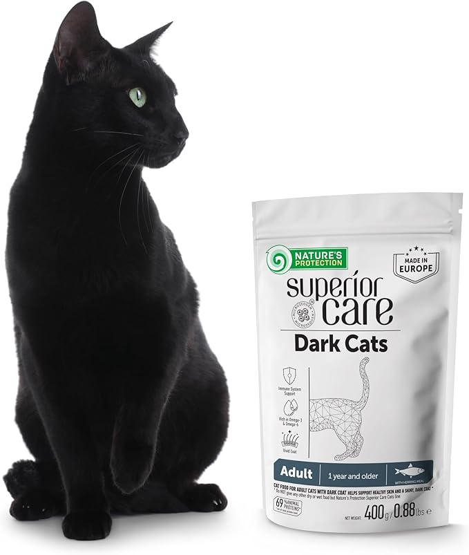 Nature's Protection Dry Cat Food - Grain Free, High Protein Cat Food Dry Kibble for Indoor Adult Cats with Dark Fur - Sensitive Stomach, No Tear Stains & Hairball (Superior Care - Herring, 14.11 lb)