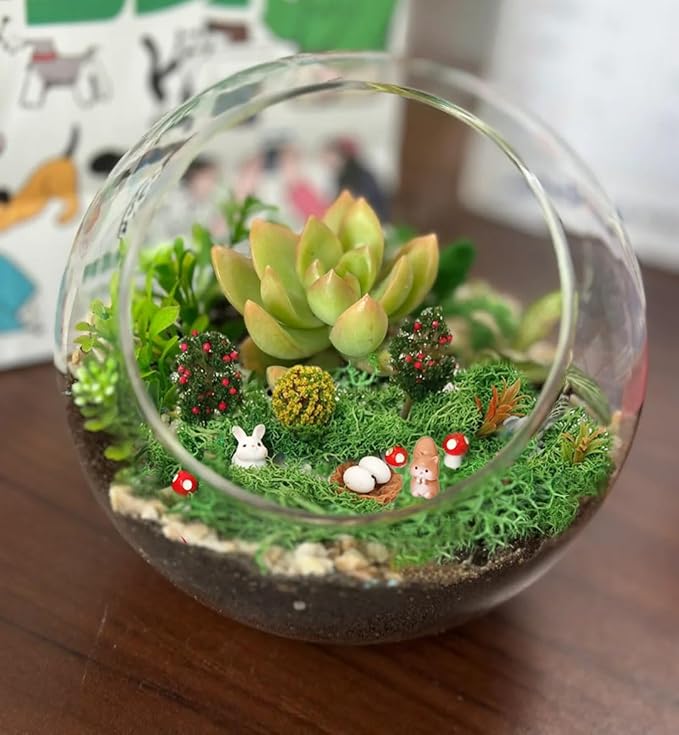 Mini Resin Animals Set, 46 Pcs, Tiny Resin Animal, Mini Resin Animals Bulk, Miniature Trees Moss for Garden Décor Micro Landscape Ornaments Kit Fairy Garden Dollhouse Accessories