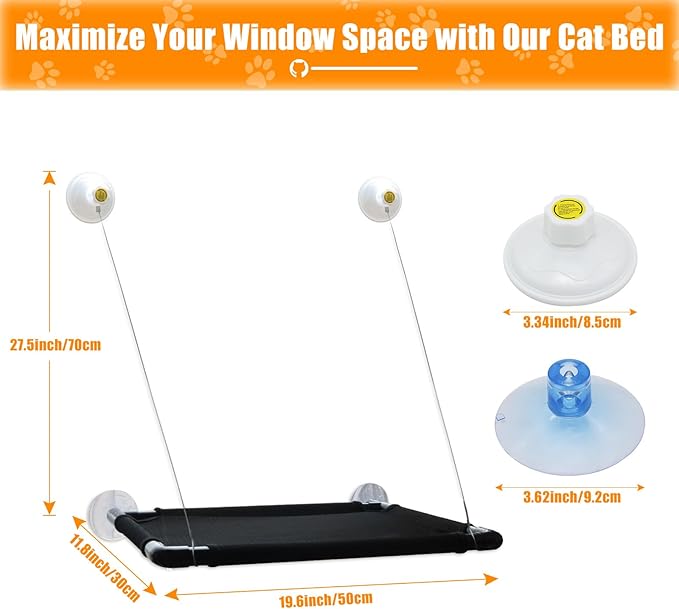 Cat Window Hammock Bed with Suction Cups – Foldable Window Perch & Shelves – Extra Large Bed for Indoor Cats, Holds 2 Large Cats