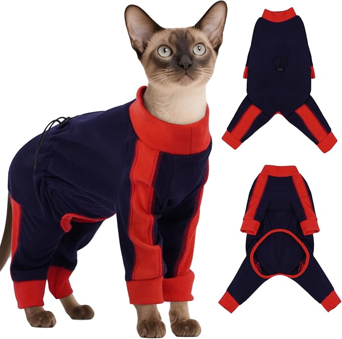 DENTRUN Cat Clothes with Anti-Shedding Fabric - Soft Recovery Suit & Breathable Lint-Resistant Cat Sweater for Wound Care & Hair Control, Kitten Onesie Pajamas, XL, Dark Blue