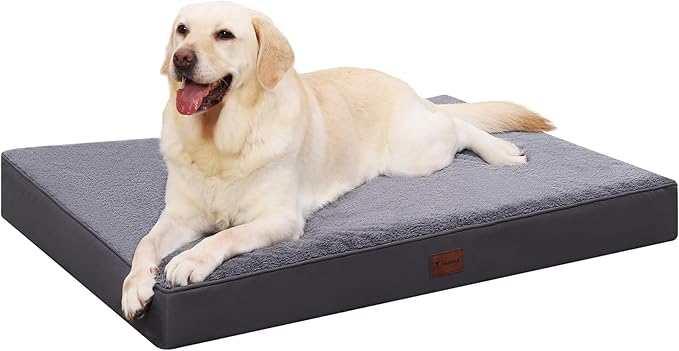 MIHIKK Waterproof Dog Beds Large Sized Dog Orthopedic Dog Beds for Crate with Removable Washable Cover Egg-Crate Foam Pet Pad Mat with Anti-Slip Bottom, 36x27 Inch, Grey