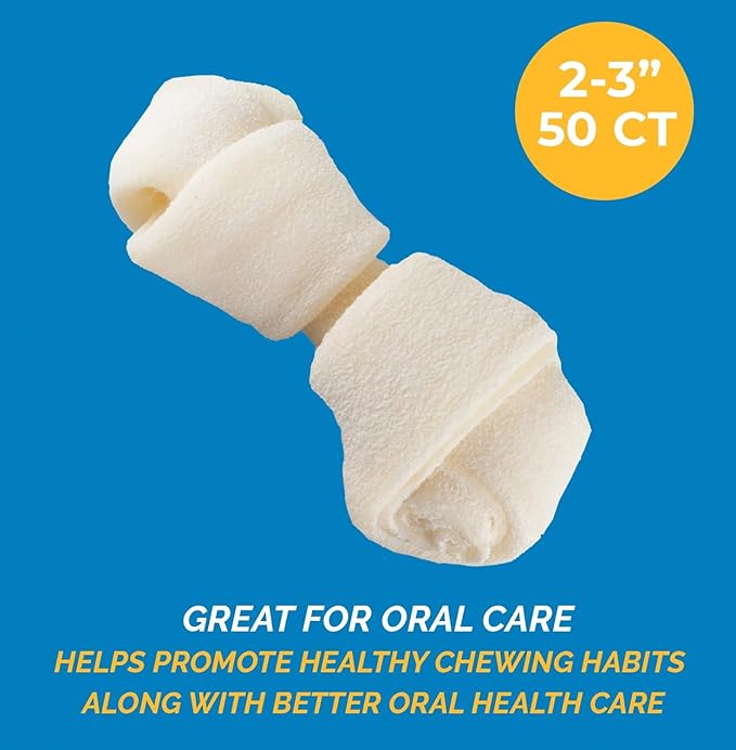 Dog Rawhide Chews Bones for Small Dogs 2-3" Inches (50 Count) 100% Natural USA Made from Natural Grass Fed Cattle | Premium Raw Hides Bulk Treats