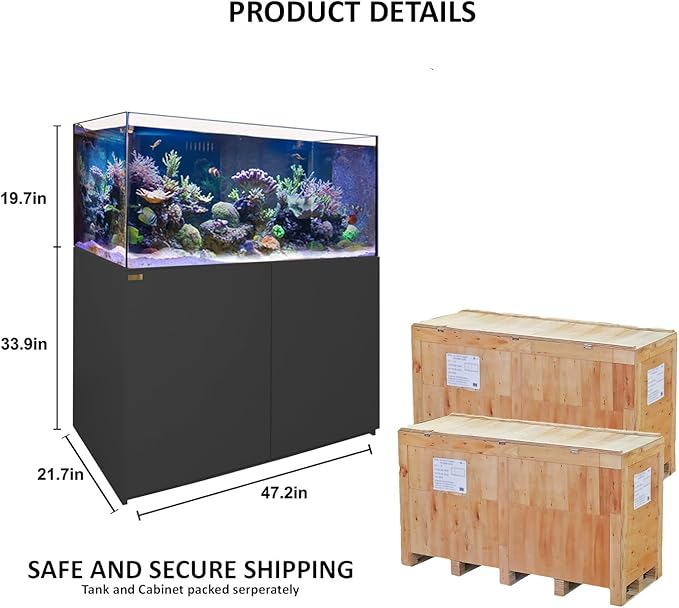 Coral Reef Aquarium Tank | 130 Gallon Ultra Clear Glass with Sump, Black