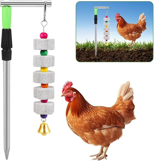 Chicken Chewing Toy, Adjustable Chicken Toys for Coop with Volcanic Stone, Multi-Functional Chicken Coop Accessory for Chickens, Birds, Rodents & Small Pets
