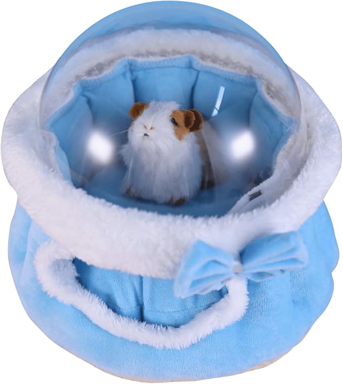 Hamster Nest Pet Warm Hamster Guinea Pig Cave Beds with Transparent Cover Small Pet Winter Bed Guinea Pig Hamster Rabbit Sleeping House Plush Cage Accessories (Blue,Medium)