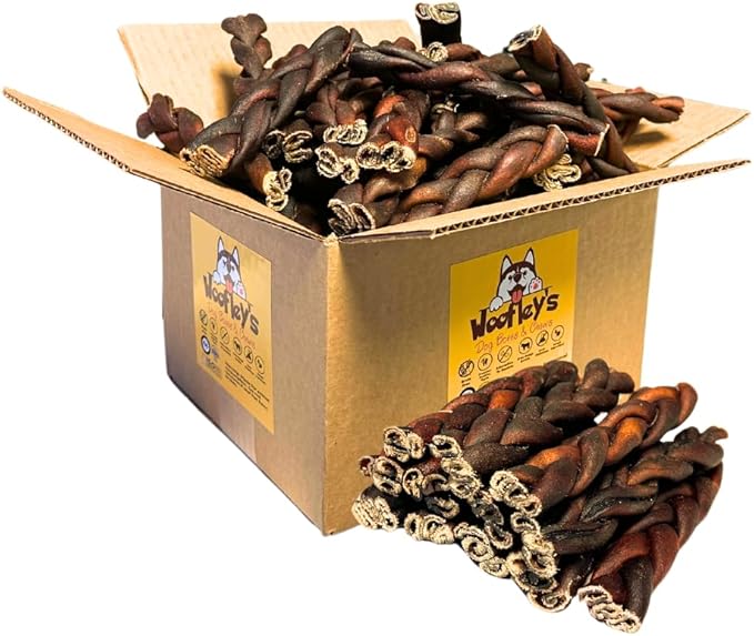 Woofley's 6 Inch Braided Collagen Sticks for Dogs - (50 Count) Bully Stick Rawhide Alternative Dog Chews No Hide Bones for Medium & Large Dogs