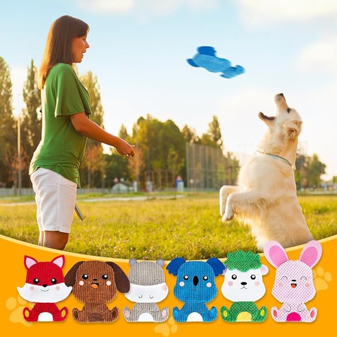 6 Pack Squeaky Dog Toys No Stuffing,Durable Crinkle Chew Toys for Small & Medium Breeds,Interactive Puppy Teething Toys,Cute Plush Pet Gifts for Boredom Play & Training