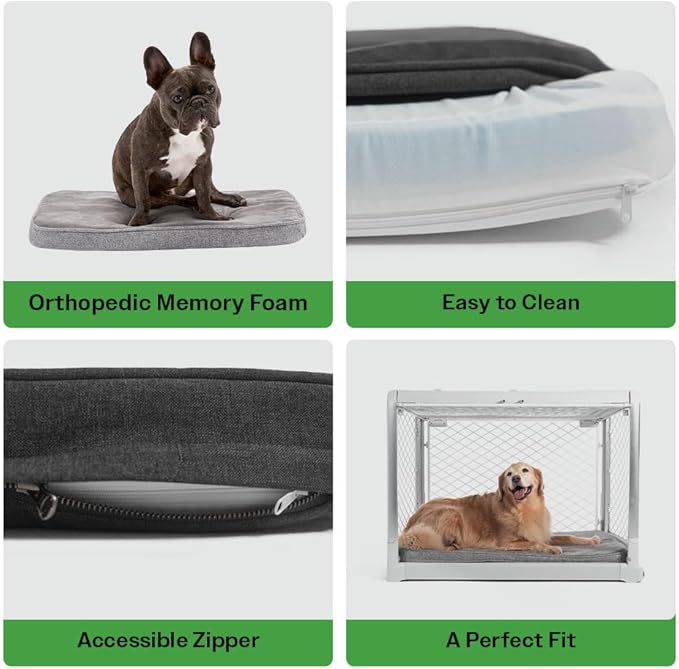 DIGGS Snooz Memory Foam Dog Bed - Ideally Sized Revol Dog Crate Pad - Premium Orthopedic Pet Bed for Crate or Home - Grey, Small