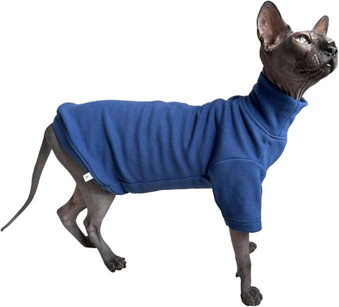Sphynx Cats Solid Warm Fleece Shirt Cat Turtleneck Undershirt Thermal Hairless Cat Clothes for Sphynx, Devon, Cornish Cat Clothes and Small Kitten and Dogs (Ocean, X-Large)