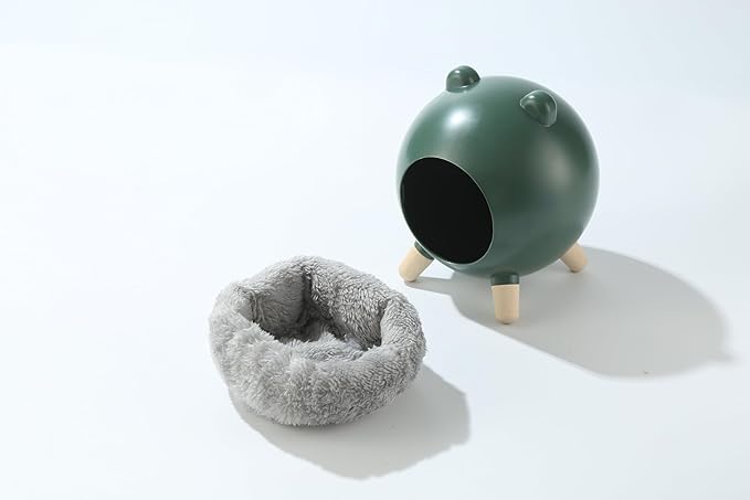 TUTU&LELE Hamster Hideout, Tiny House Hideout and Habitat, Space Elf Hiding Nest, Durable Hamster Bed with Round Thick Plush Pads, for Mice, Gerbils,Hamsters to Play, Sleep and Rest (Green)