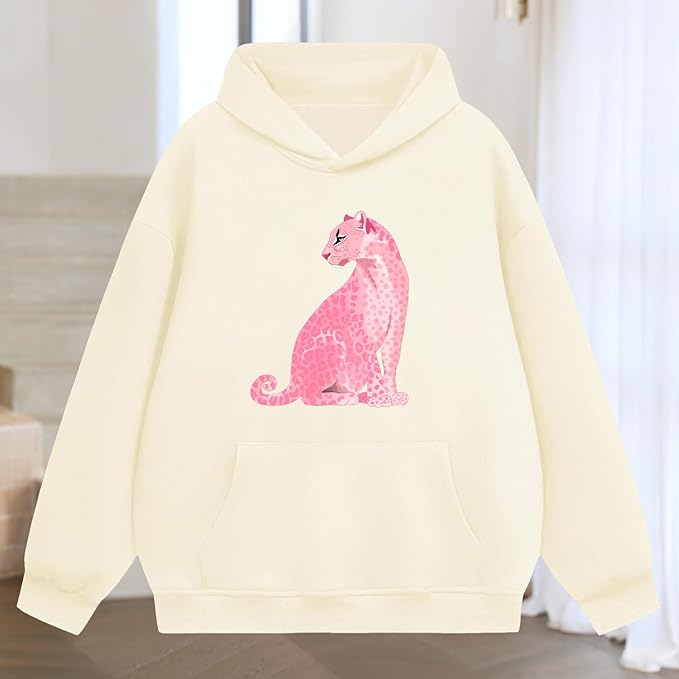 Oversized Hoodies for Women 2025 Trendy Cute Dog Cat Print Sweatshirts Hooded Pullover Tops with Kangaroo Pocket