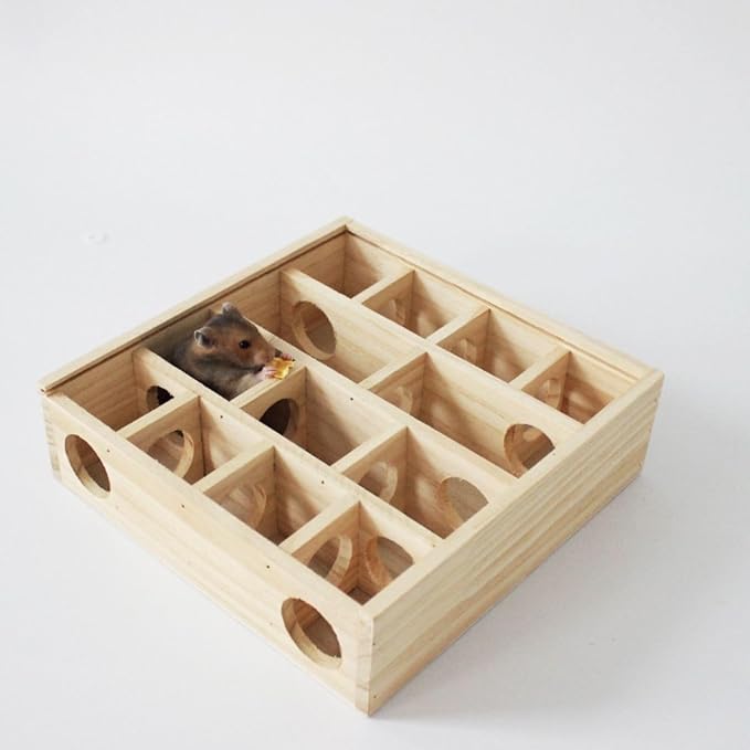 Wooden Maze Tunnel Toy, Small Pet Animals Activity Sport Labyrinth Dwarf Hamster Play Toys Maze Tunnel Mice Wooden Funny Toy