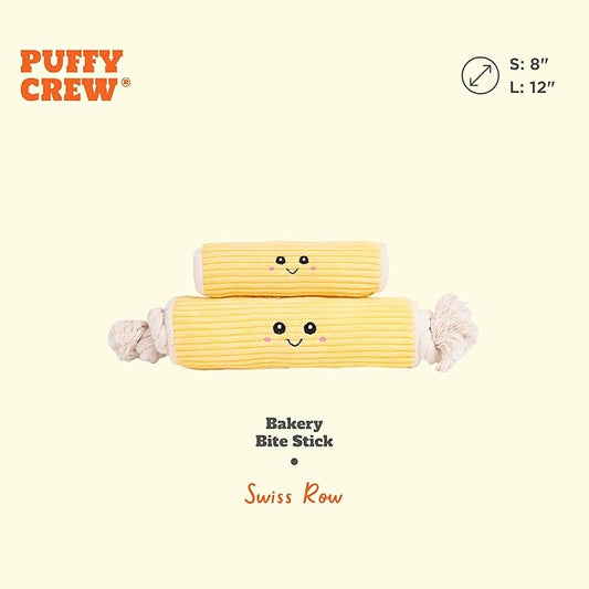Squeaky Dog Plush Toy, Bakery Bite_Stick Collection, 12", for Various Sized Dogs (Swiss Roll, Large)