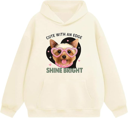 Oversized Hoodies for Women 2025 Trendy Cute Dog Cat Print Sweatshirts Hooded Pullover Tops with Kangaroo Pocket
