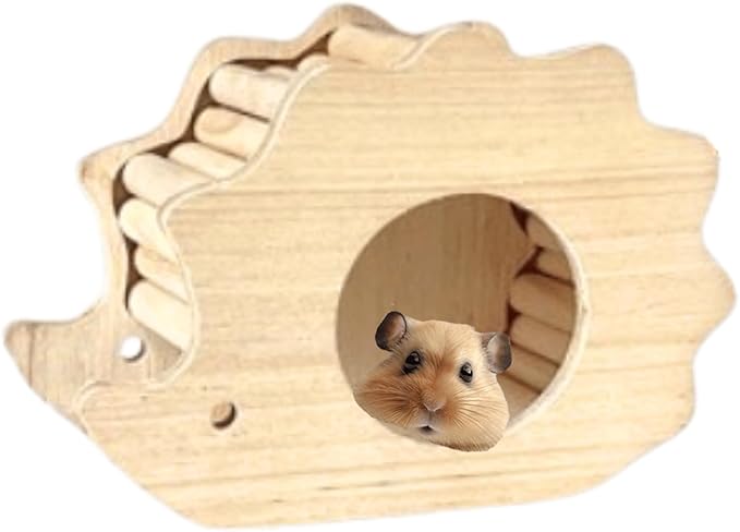 Hamster Wooden Hideout House Natural Wood Pet Rats Climbing Play Hut Hideaway Room for Small Chicken Hedgehogs Chinchilla Habitat Pet Cage Accessories (D)