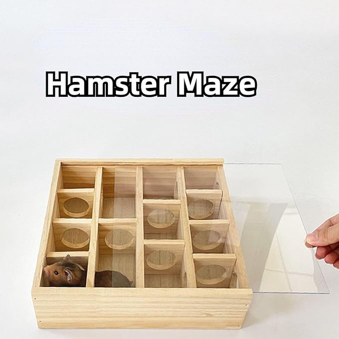 Wooden Maze Tunnel Toy, Small Pet Animals Activity Sport Labyrinth Dwarf Hamster Play Toys Maze Tunnel Mice Wooden Funny Toy