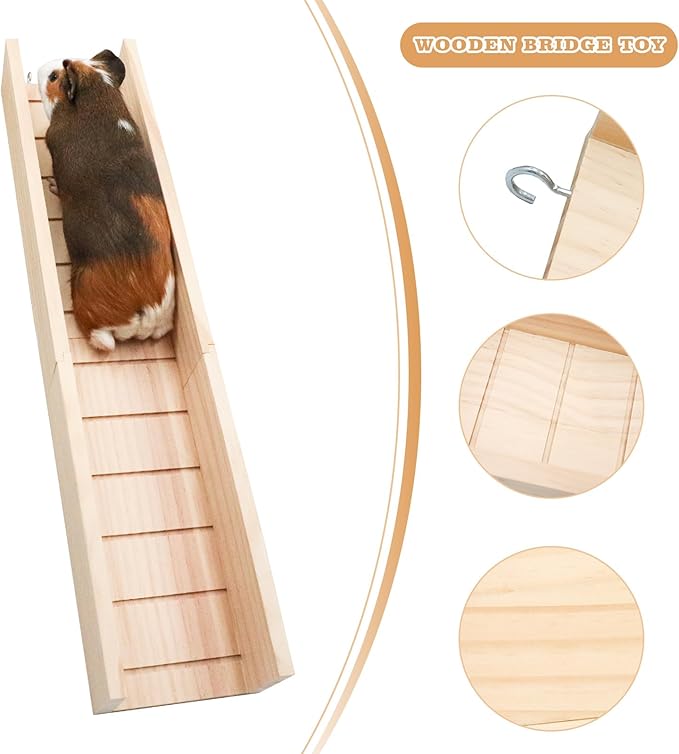Wooden Guinea Pig Ramp for Cage, Hamster Platform, Hamster Ladder Toys, Bridge Accessories for Guinea Pig Cage, Cage Accessories for Guinea Pig, Hamster, Rats, Chinchillas, Squirrels