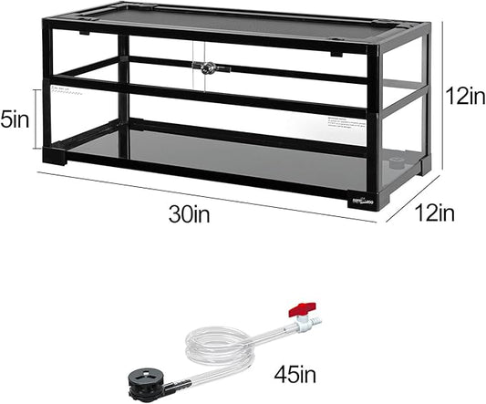 REPTIZOO 18 Gallon Turtle Tank Aquarium, 30"×12"×12" Tortoise Habitat Water-Land Ecological Turtle Tank with Drainage System Aquatic Aquarium