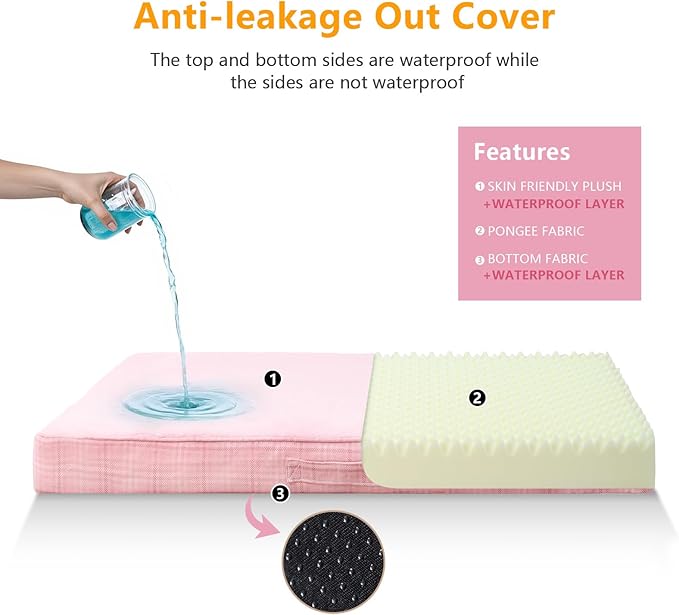 MIHIKK Washable Orthopedic Dog Bed for Large Dogs, L Waterproof Pet Bed with Egg Crate Foam Strong Support, Machine Washable Cover & Anti-Slip Bottom & Durable Zipper 35x22(Pink)