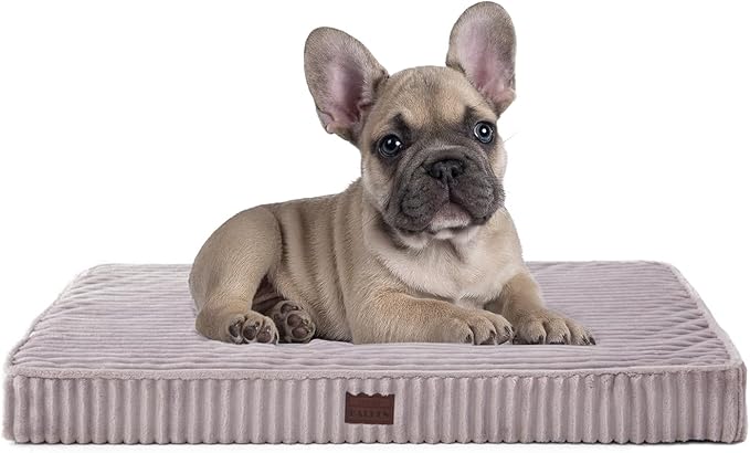 Orthopedic Dog Beds for Small Dogs - Soft Plush Washable with Egg Crate Foam, Waterproof & Removable Cover, Anti-Slip Bottom, Comfy Striped Crate Bed, 30x20 Inch, Gray