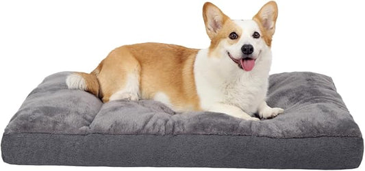 Dog Bed for Crate for Medium Size Dog, Machine Washable Bed Plush Pet Kennel Pad with Non-Slip Bottom, Pet Sleeping Mat, 29x18 Inch, Dark Gray