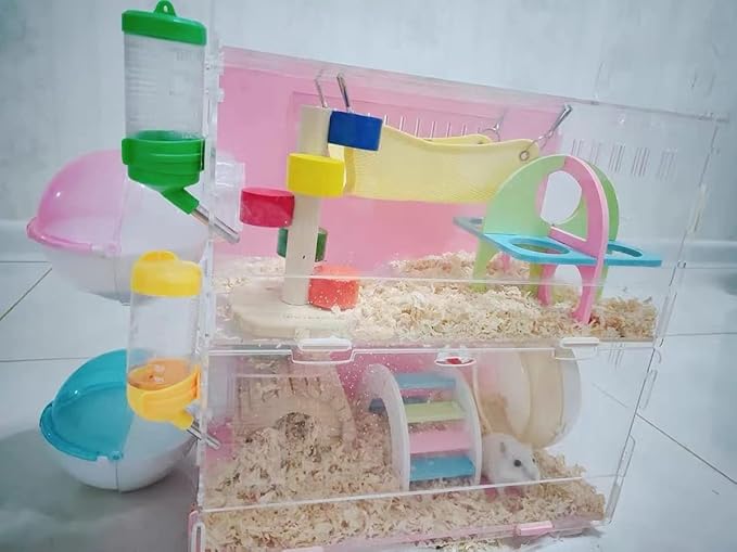 Hamster Bathroom Small Animal Sand Bath Container Removable Iron Wire Acrylic Cage Accessories Suitable for Gerbil Syrian Hamster Mouse (Blue)