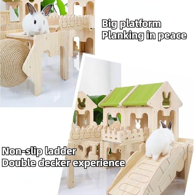 Wooden Guinea Pig Hideout, Bunny Houses and Hideouts Climbing Toys, Hamster Maze, Small Animal Accessories for Rabbit, Chinchilla, Rat, Mice, Gerbil (Combinations 13)