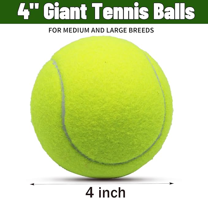 Magicorange Tennis Ball Dog Toys，2 Pack 4 inch Oversize Giant Tennis Balls Dog Tennis Ball Large Pet Chew Toy for Outdoor/Indoor Sports (Multicolor, 2 Pack)
