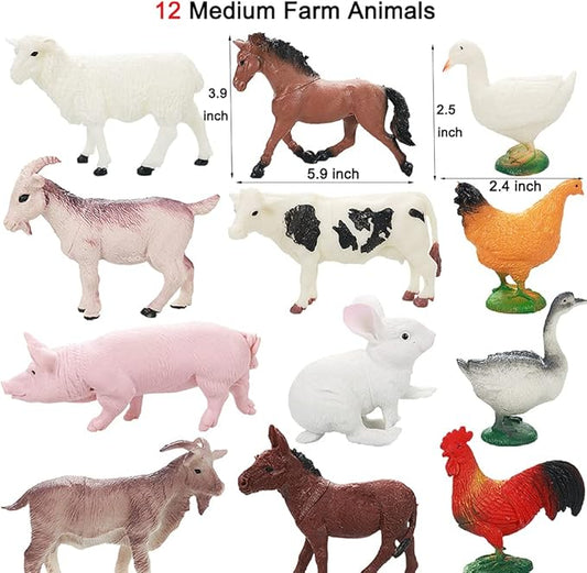 Realistic Farm Animal Figures Toys, 44 Pcs Plastic Farm Figurines Playset Includes Fences Mini Farm Animal Cake Topper Learning Toy Set for Kids & Toddlers