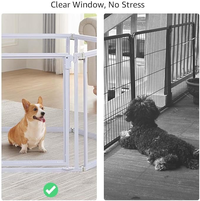 unipaws Clear Acrylic Transparent Dog Playpen, 125” Extra Wide 6 Panels Freestanding Walk Through Dog Gate, Foldable Pet Pen Whelping Cage for Puppy Cats