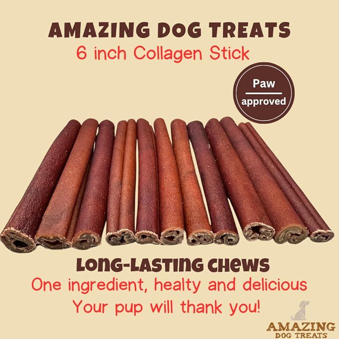 Amazing Dog Treats 6 Inch Collagen Stick - (10 Count) - Collagen Sticks for Dogs - No Hide Dog Bones