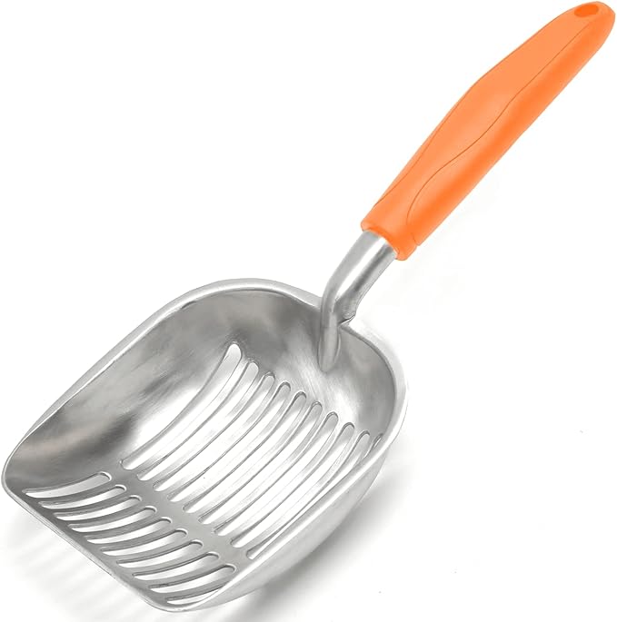 Cat Litter Scoop, Kitty Metal Scooper, Aluminum Alloy Sifter, Kitten Pooper Lifter, Deep Shovel, Long Handle, Poop Sifting, Durable, Heavy Duty, for Litter Box