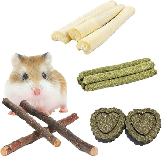 Rabbit Chews Toys Cleans The Mouth, Guinea Pig Chew Toys Protect Teeth, Apple Sticks Timothy Grass Sticks Bamboo for Rabbits Helps Digestion Chinchilla Treats