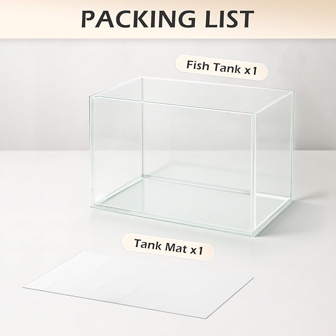 2 Gallon Glass Fish Tank, Nano Tank, Rimless Low Iron Aquarium for Betta/Goldfish/Snails/Shrimp and Aquatic Planting