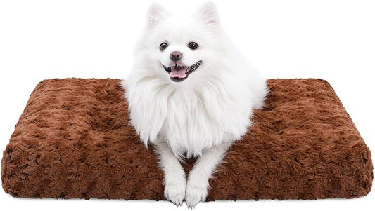 KSIIA Washable Dog Bed Deluxe Plush Dog Crate Beds Comfy Kennel Pad Anti-Slip Pet Sleeping Mat for Large, Jumbo, Medium, Small Dogs Breeds, 29" x 21", Brown